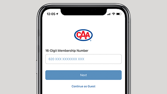 Phone featuring CAA Mobile App Login screen.
