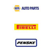 Logos for NAPA Auto Parts, Pirelli and Penske