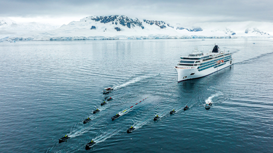 Expedition ship in Antarctica