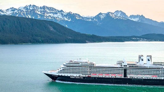 Cruise ship in Alaskan landscape